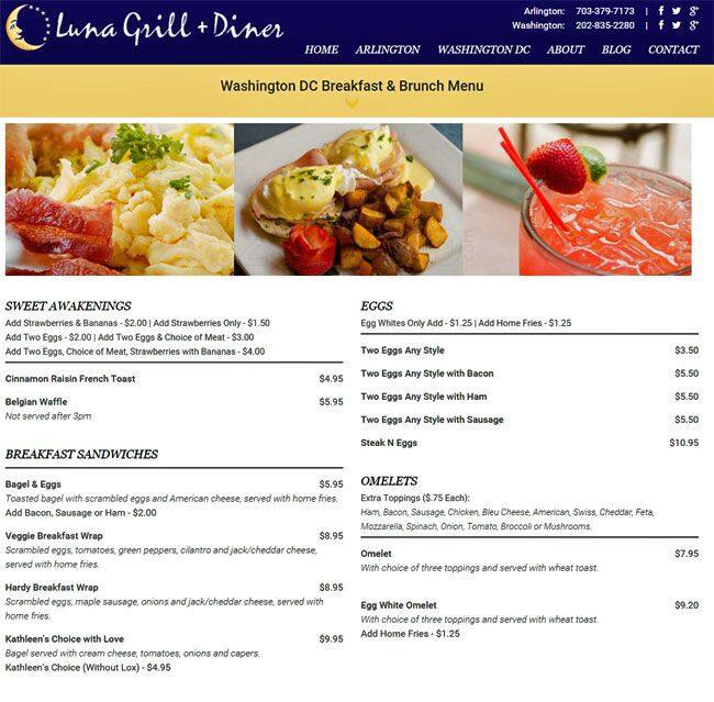 Luna Grill Diner A Washington DC Foto Del Menu Con Prezzi