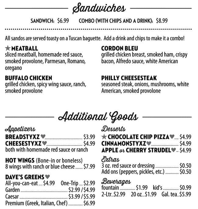 Menu at Doubledave's Pizzaworks pizzeria, Houston, Louetta Rd Ste B108