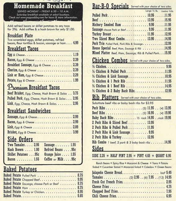 Pappas Bar-B-Q Menu, Menu For Pappas Bar-B-Q, Third Ward, Houston ...