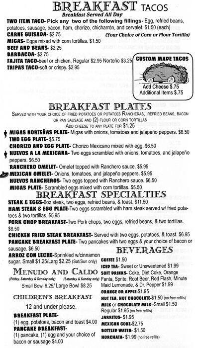 Garcias Mexican Restaurant Menu