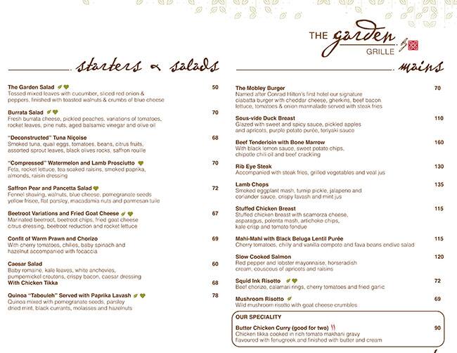 Menu at The Garden Grille Restaurant & Bar Jumeirah Road, Dubai