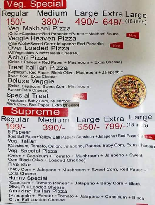 Menu Of Hn Ny Pizzeria Narela New Delhi