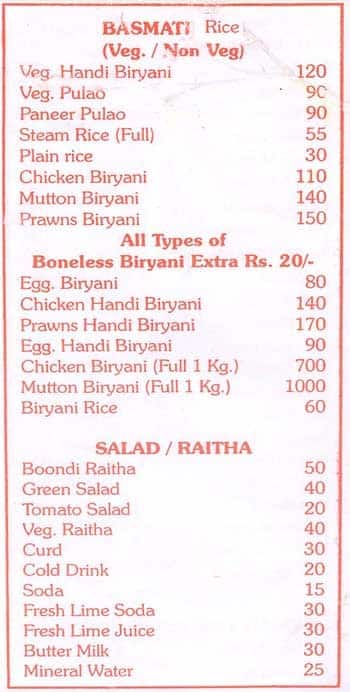 Royal Challenge Restaurant menu