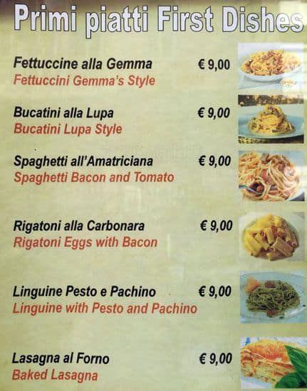 Menu di Alla Lupa 