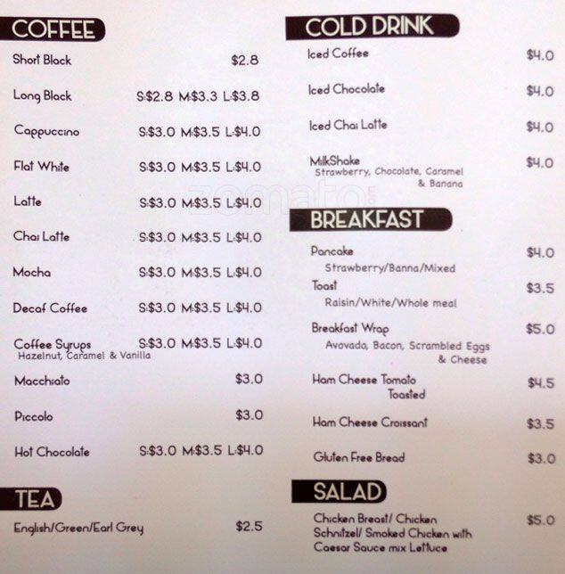 The Coffee Corner Menu,Menú para The Coffee Corner, Oatley, Sydney