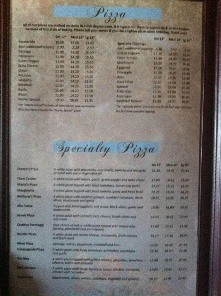 Menu at Naples Pizza & Restaurant, San Antonio, Huebner Rd