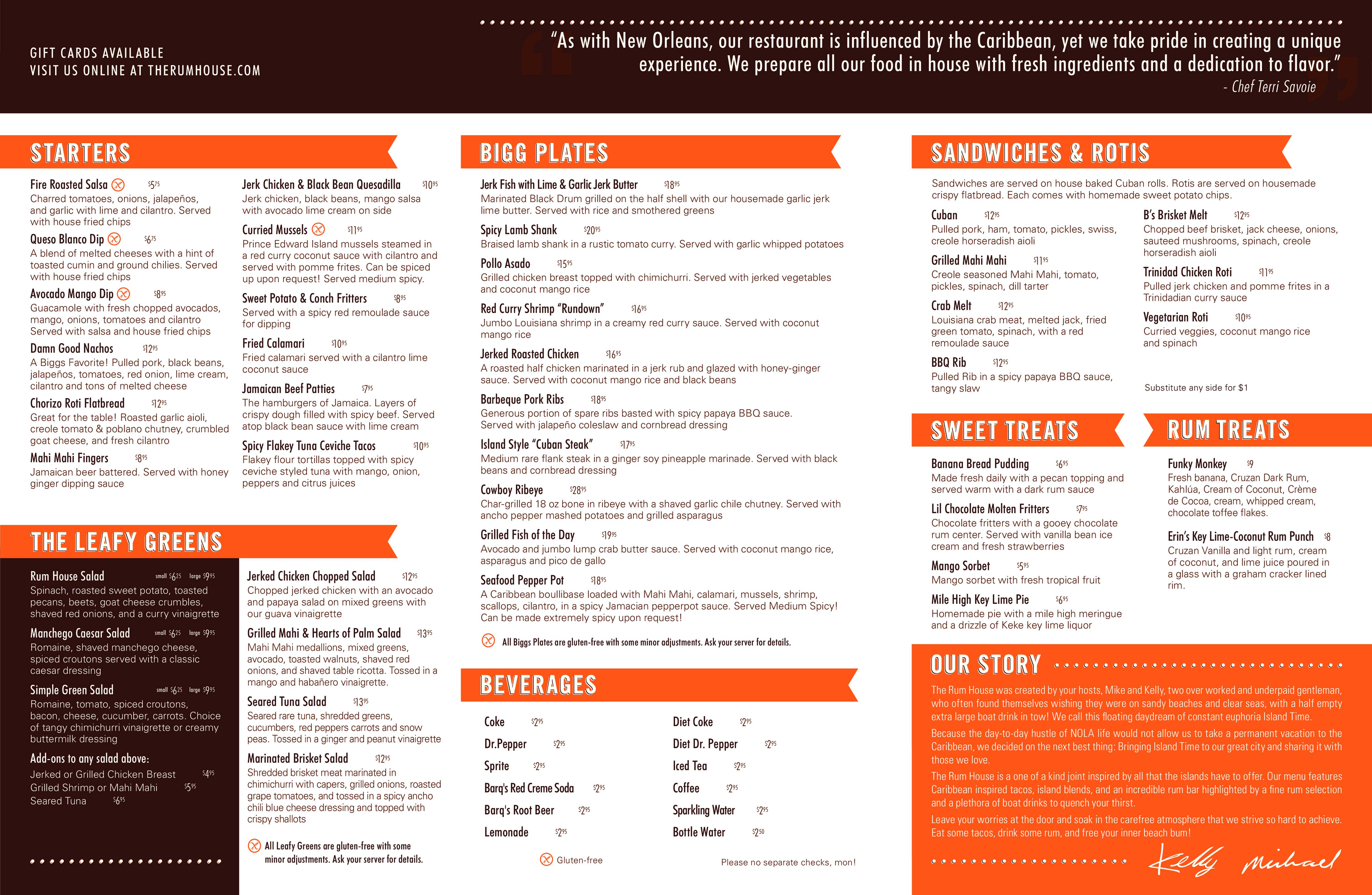 Menu at The Rum House pub & bar, Baton Rouge