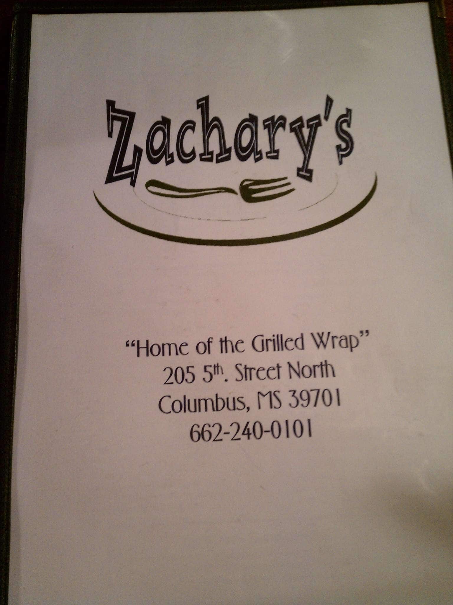 Menu at Zachary's desserts, Columbus