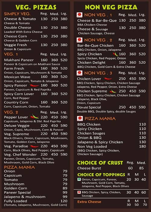Pizza Memories menu