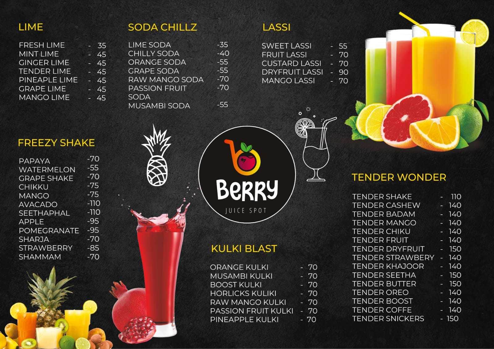 Menu of Berry Juice Spot, Jeevan Bhima Nagar, Bangalore
