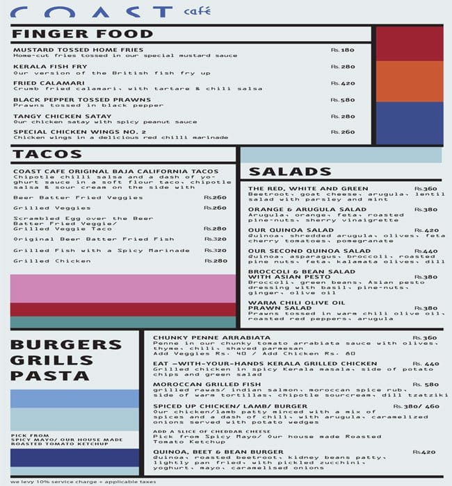 Coast Cafe Menu, Menu for Coast Cafe, Hauz Khas Village, New Delhi Zomato