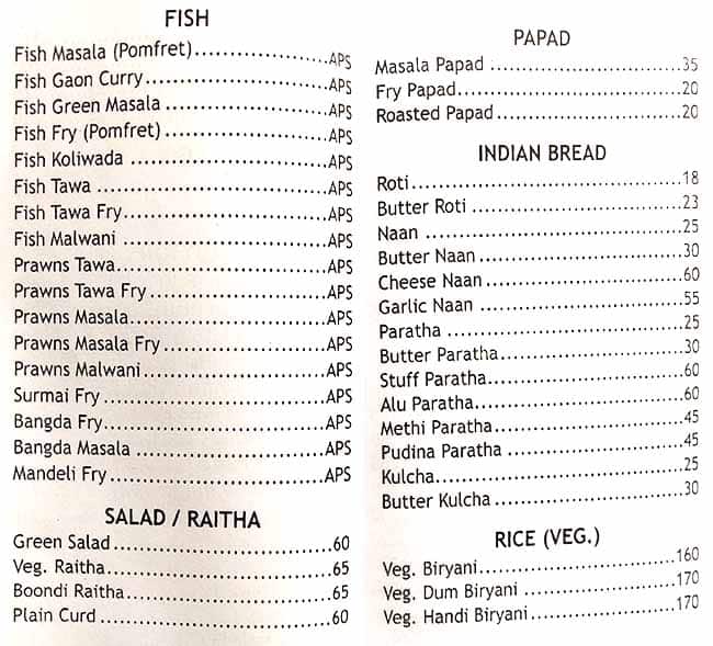 JANTA RESTAURANT AND BAR menu