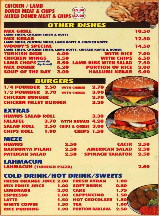 Woody Grill, Camden Town Menu