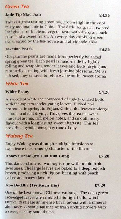 Proper Tea menu