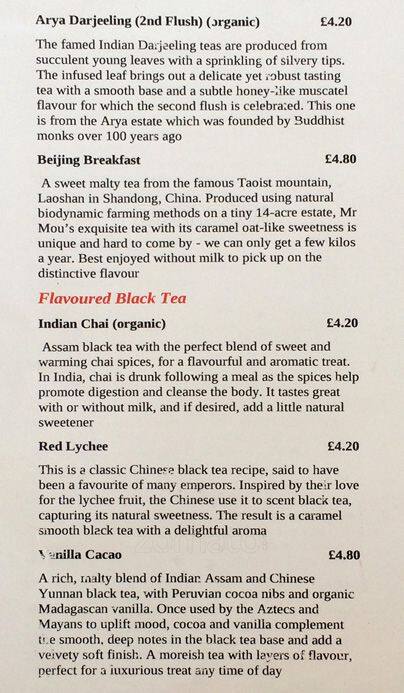 Proper Tea menu