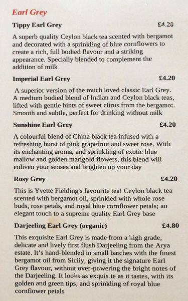 Proper Tea menu