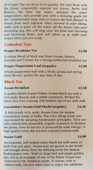 Proper Tea menu