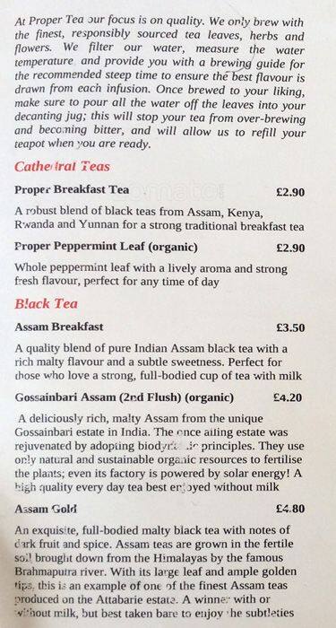 Proper Tea menu
