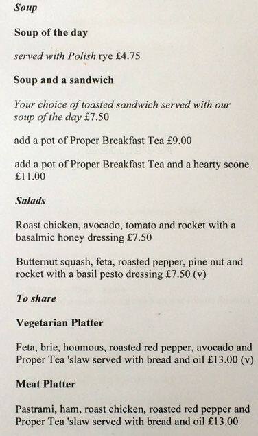 Proper Tea menu
