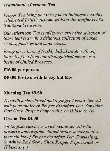 Proper Tea menu