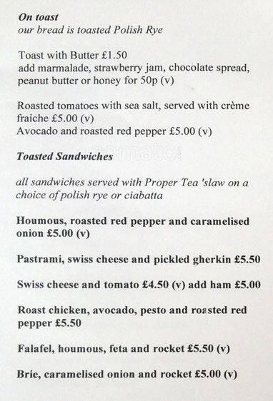 Proper Tea menu