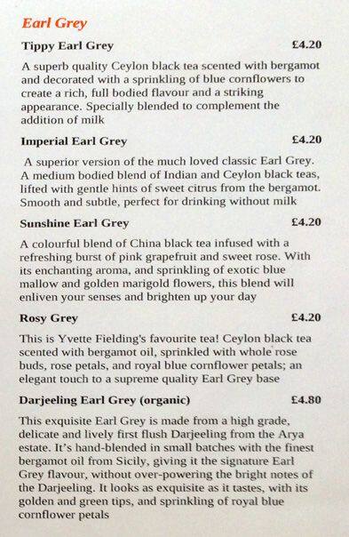 Proper Tea menu