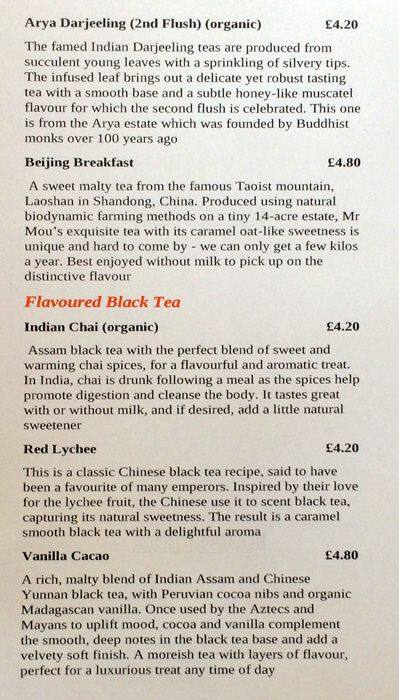 Proper Tea menu