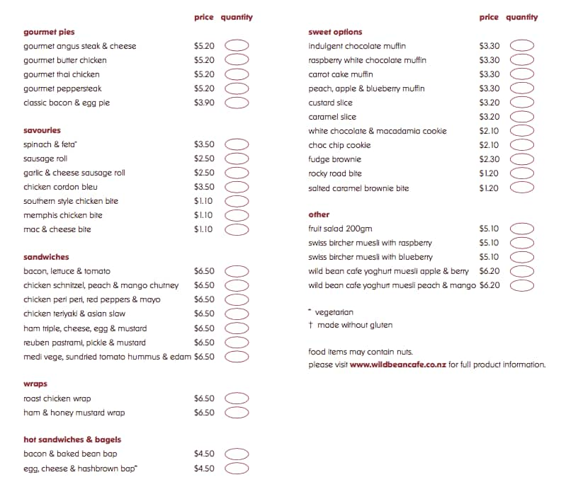 wildbean cafe menu