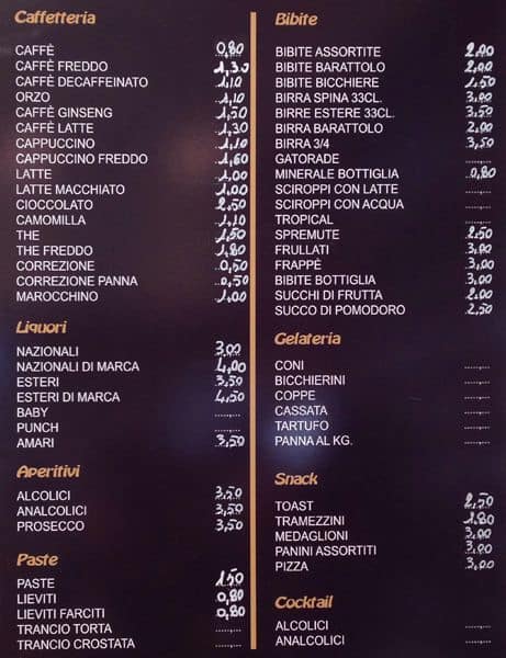 Menu di Gran Caffè Pavese 