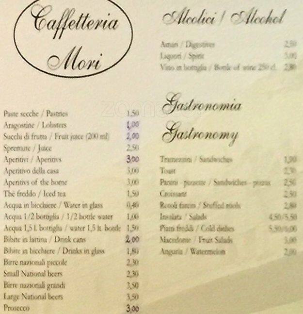 Menu di Caffetteria Mori 