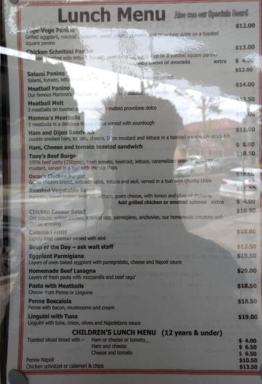 Menu at Carmel's cafe, Wareemba, 1/284 Great N Rd