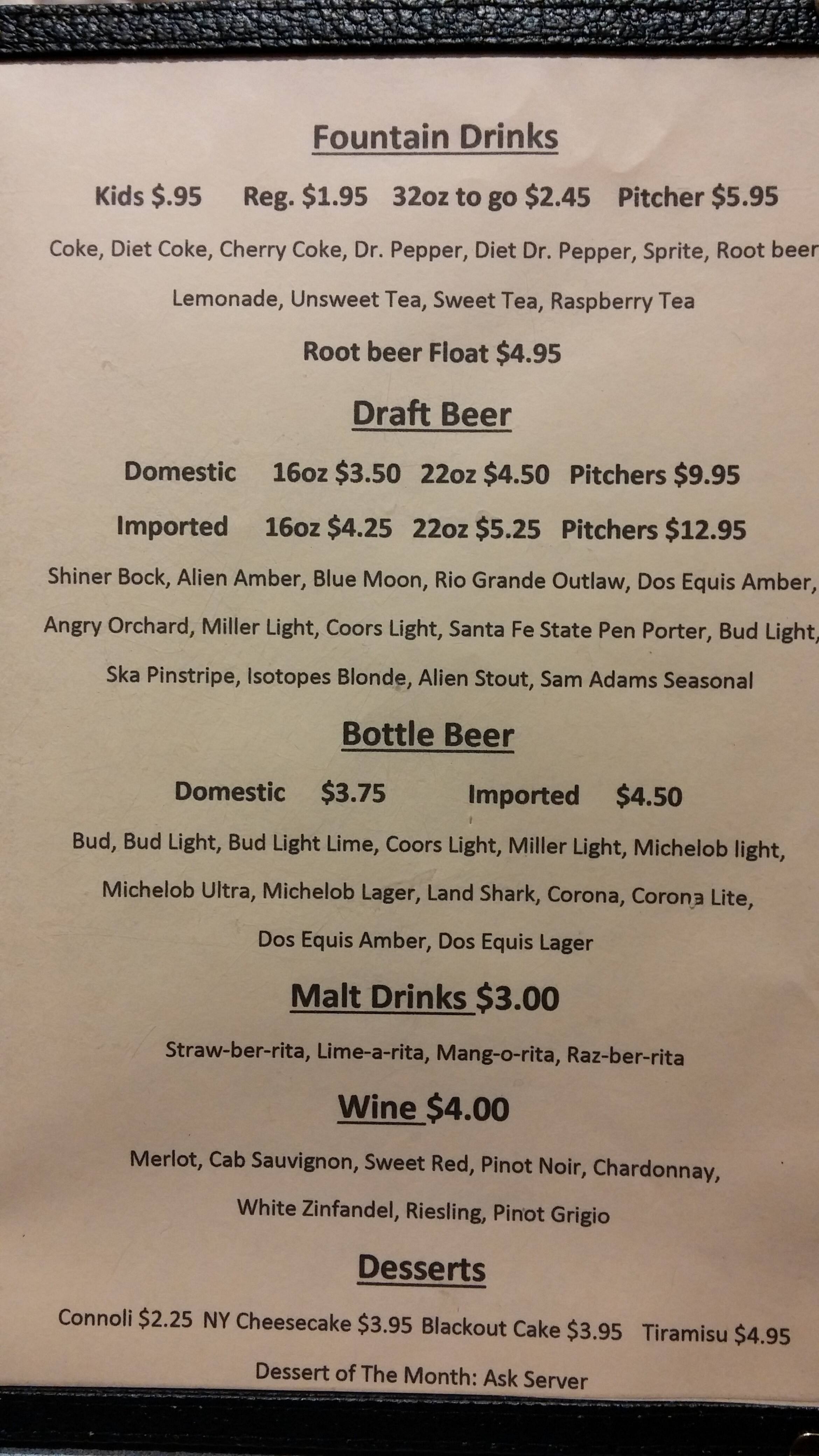 Tony's Pizza Menu, Menu for Tony's Pizza, Moriarty, Moriarty