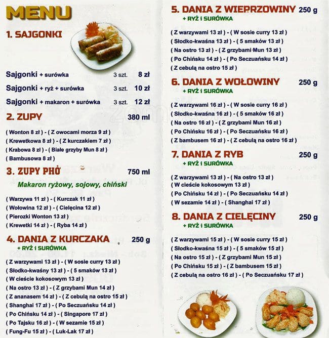 Viet Thai Menu Menu Restauracji Viet Thai Bemowo Warszawa