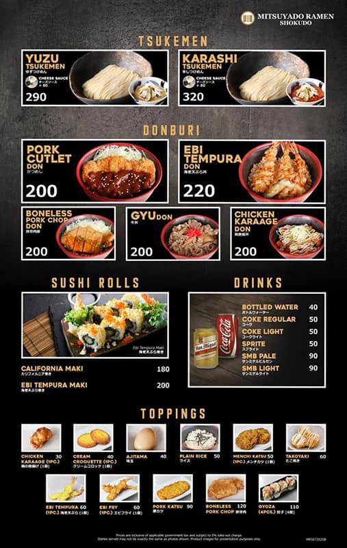 Menu at Mitsuyado Ramen Shokudo Glorietta restaurant, Makati, 4L