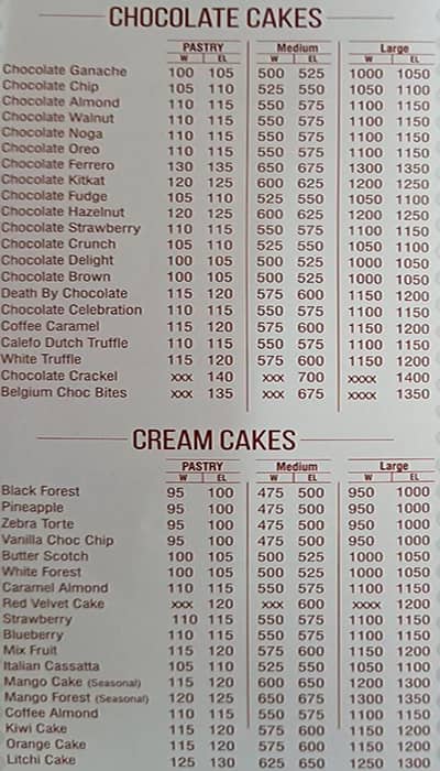Celejor Cake Shop Khar menu