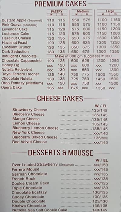 Celejor Cake Shop Khar menu
