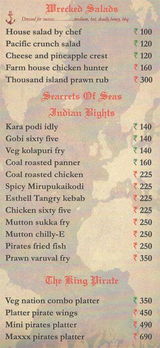 THE PIRATES BAR (HIX) menu