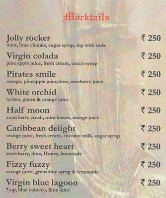 THE PIRATES BAR (HIX) menu