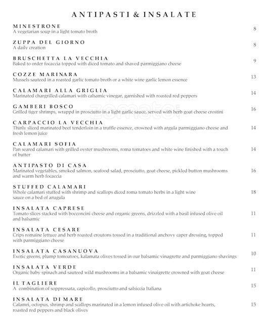 La Vecchia Menu, Menu for La Vecchia, Yonge & Eglinton, Toronto