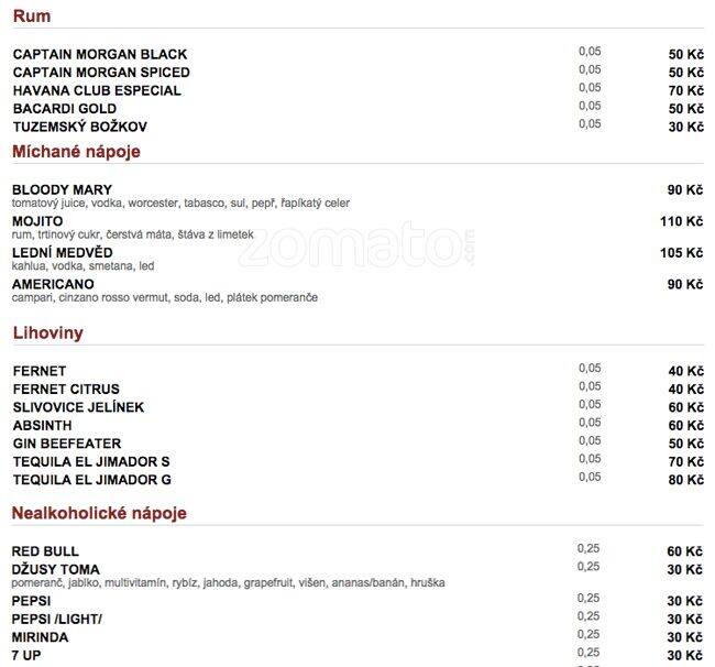 Arter Restaurant menu