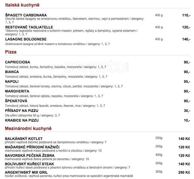 Arter Restaurant menu
