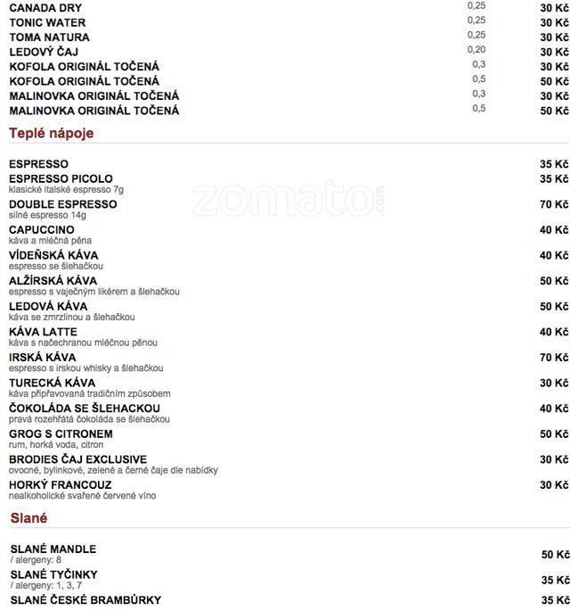 Arter Restaurant menu