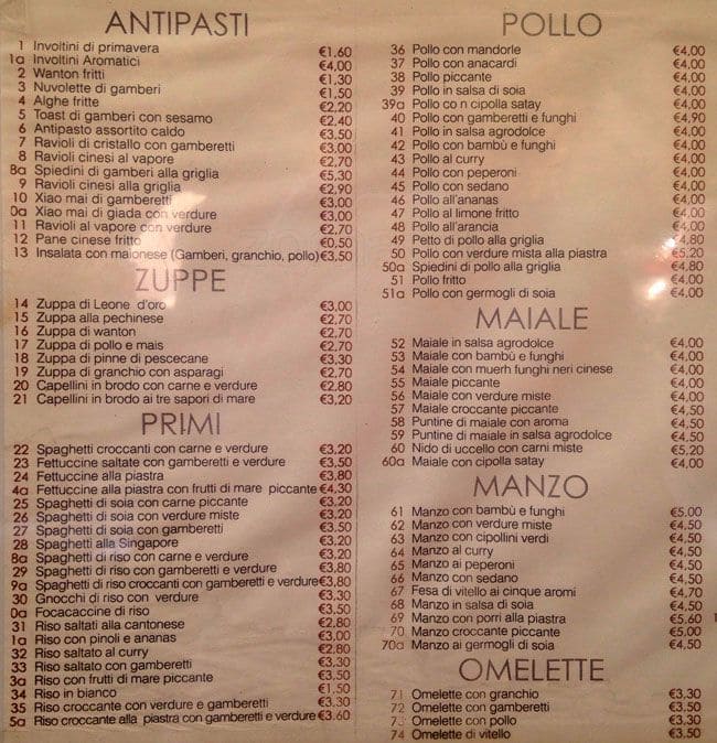 Menu di Leone D'Oro 