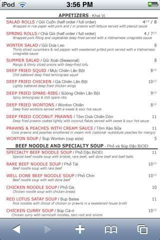 Menu at Red Lotus restaurant, Kelowna