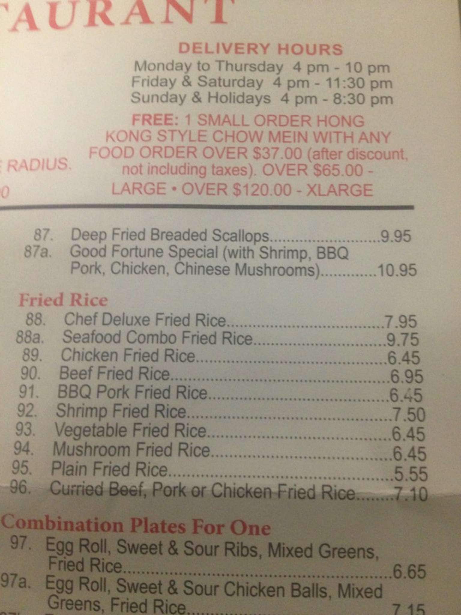 Menu at Good Fortune Restaurant, Winnipeg