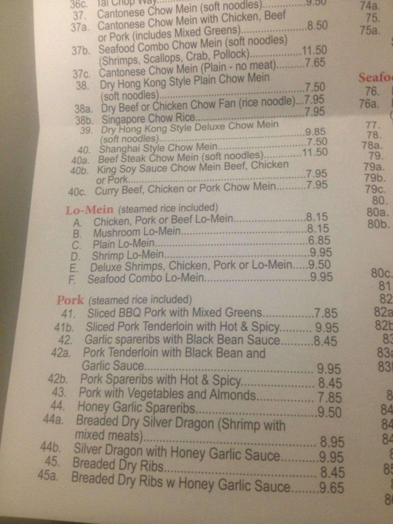 Menu at Good Fortune Restaurant, Winnipeg