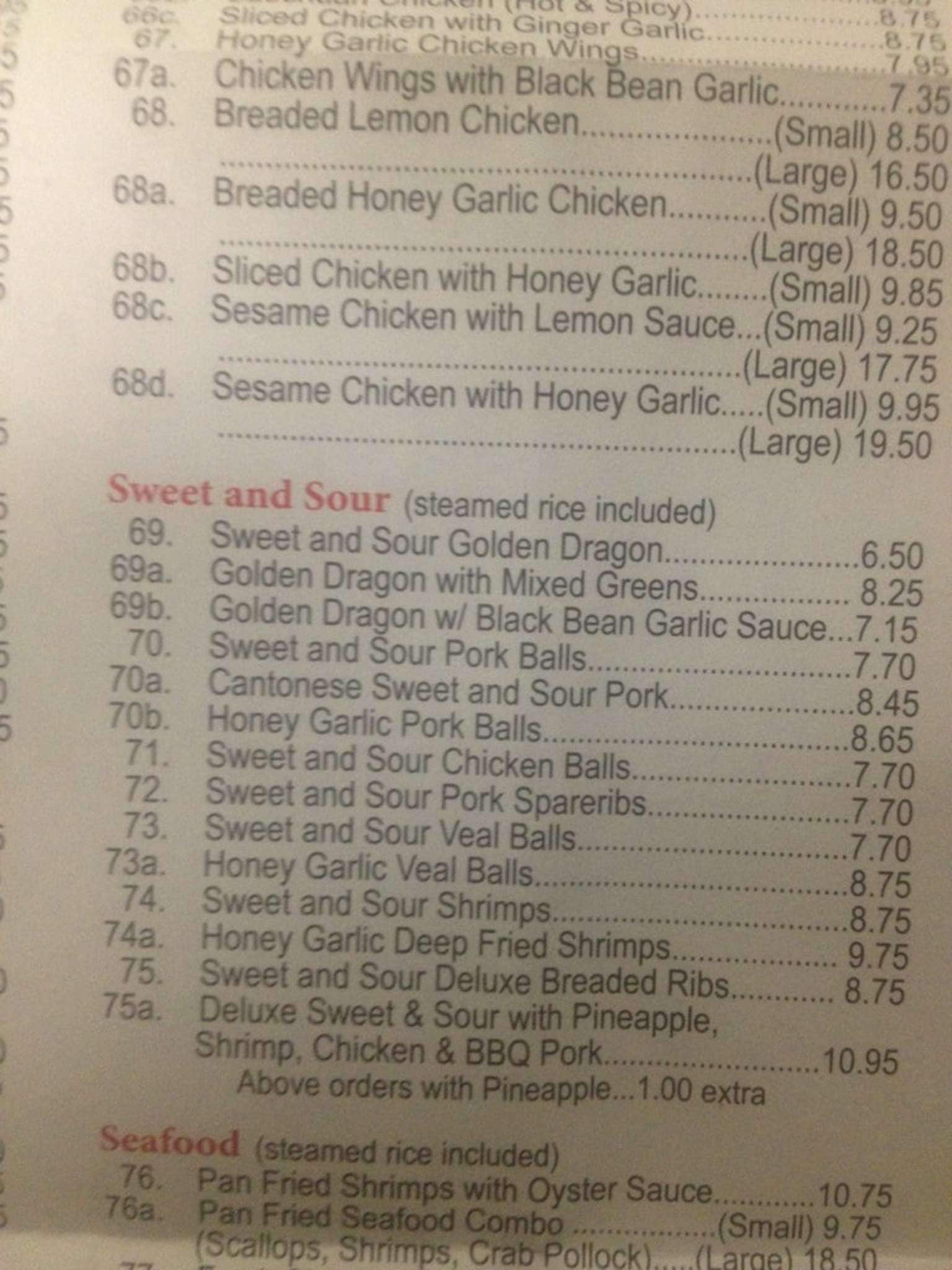 Menu at Good Fortune Restaurant, Winnipeg