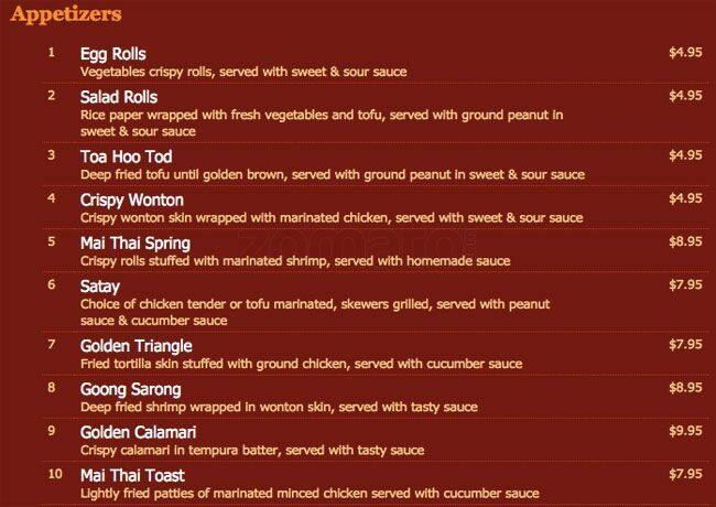 Mai Thai Menu, Menu for Mai Thai, Sunnyside, Portland - Urbanspoon/Zomato