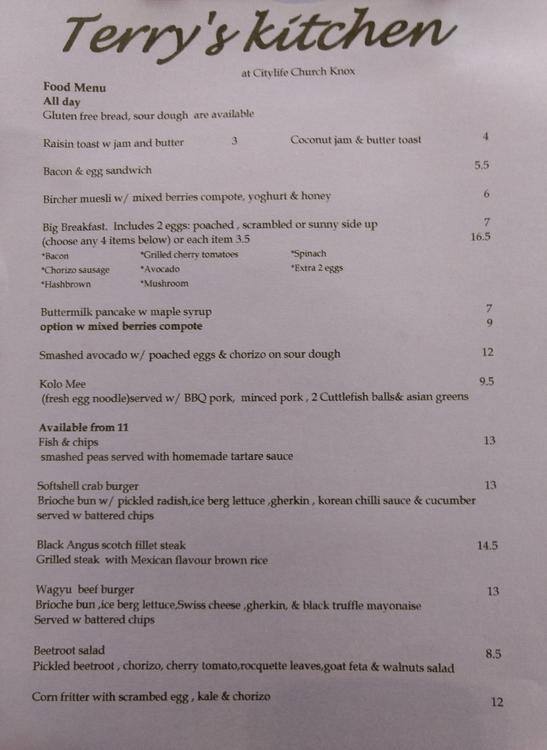 Terry S Kitchen Menu Menu For Terry S Kitchen Wantirna Melbourne