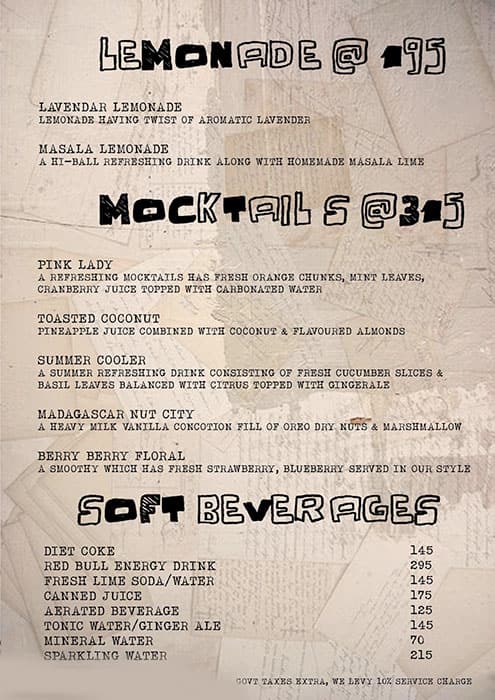 Menu at Imperfecto - Logix Mall, Noida